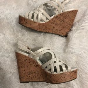 Madden Girl Strappy White Cork Wedge Sandals 8